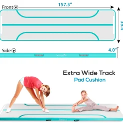 Inflatable Gymnastics Mat 13ft - Bouncy, Durable, Aquamarine<SereneLife New