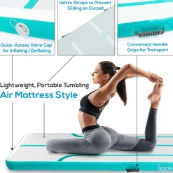 Inflatable Gymnastics Mat 13ft - Bouncy, Durable, Aquamarine<SereneLife New