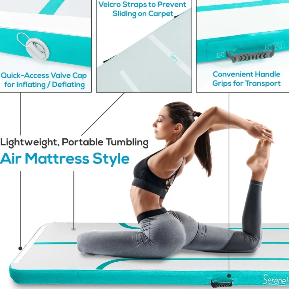 Inflatable Gymnastics Mat 13ft - Bouncy, Durable, Aquamarine<SereneLife New