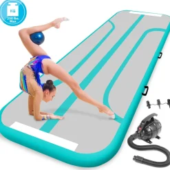 Inflatable Gymnastics Mat 13ft - Bouncy, Durable, Aquamarine<SereneLife New