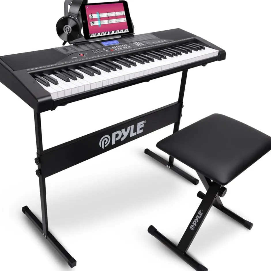 61-Key Electric Keyboard Piano, Portable Bluetooth, LCD Display<Pyle Clearance
