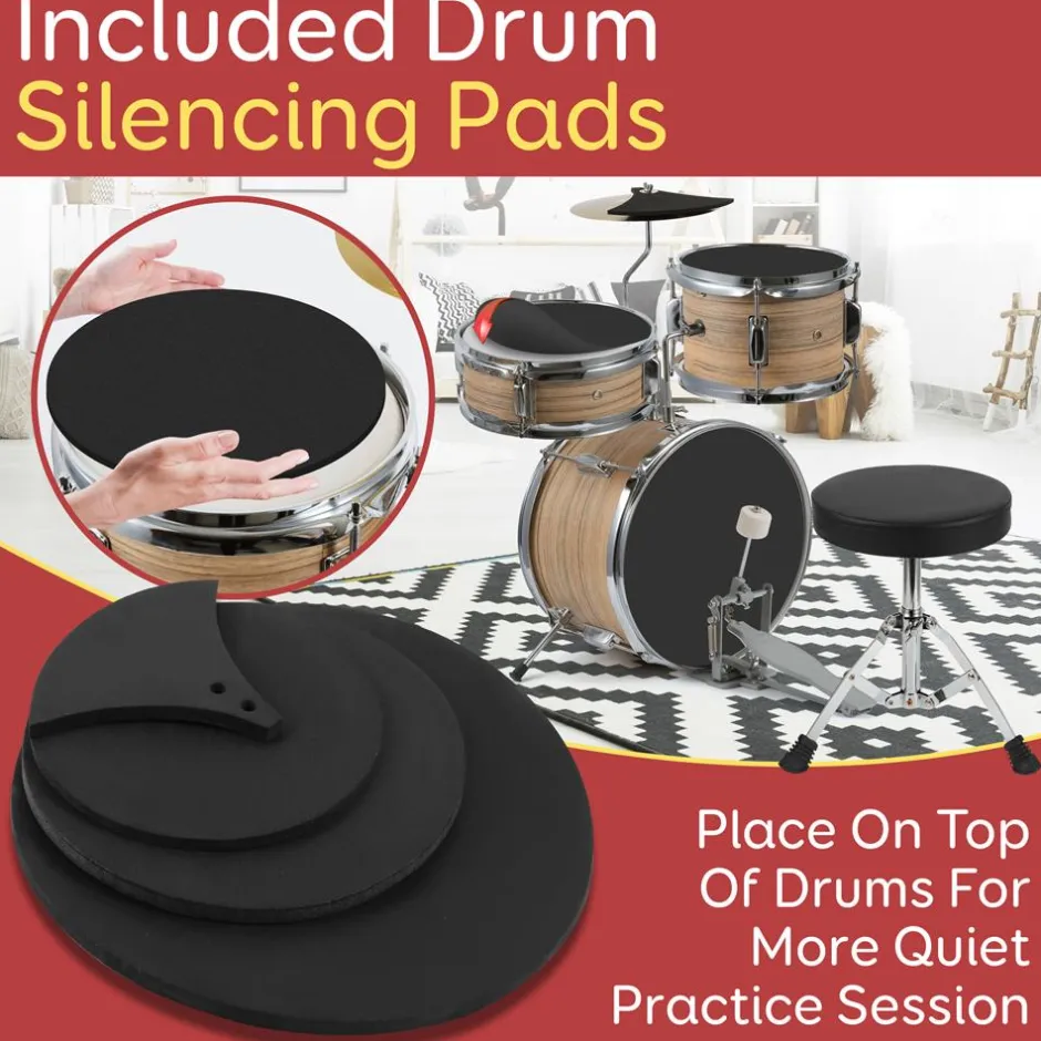 Kids Drum Set, Beginner-Friendly, Metallic Finish, Natural<Pyle Clearance