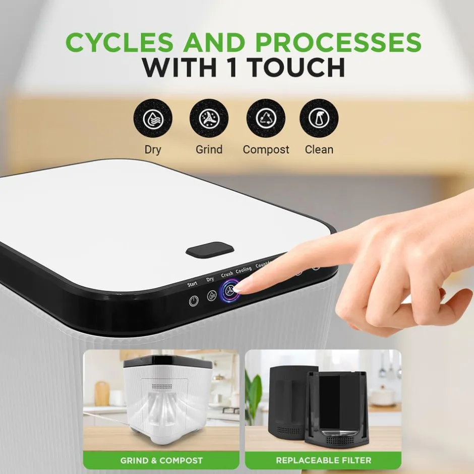 3L Electric Kitchen Composter - Odorless, Automatic, White<NutriChef Best