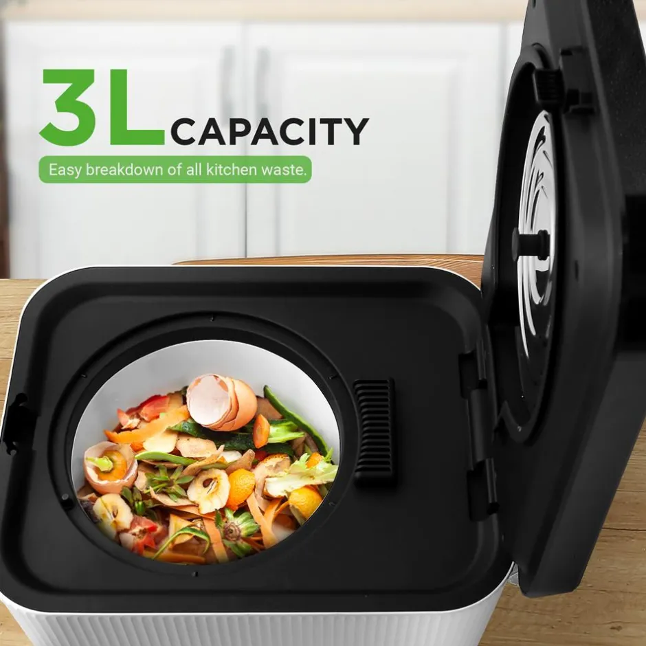 3L Electric Kitchen Composter - Odorless, Automatic, White<NutriChef Best