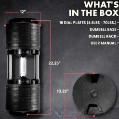 70lb Adjustable Dumbbell, Quick Change, Anti-Slip Metal Handle<SQUATZ