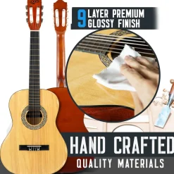 Left-Handed 36" Acoustic Guitar Kit, Beginner-Friendly, All Wood, Natural Gloss<Pyle Discount