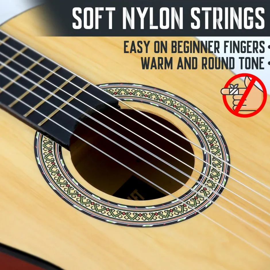 Left-Handed 36" Acoustic Guitar Kit, Beginner-Friendly, All Wood, Natural Gloss<Pyle Discount