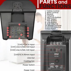 Line Array Speaker System, 1600W, 10" Subwoofer, Bluetooth Streaming<Pyle New