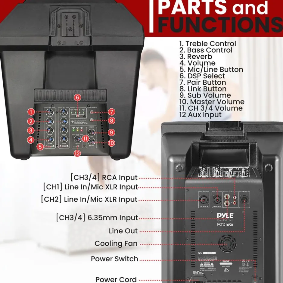 Line Array Speaker System, 1600W, 10" Subwoofer, Bluetooth Streaming<Pyle New