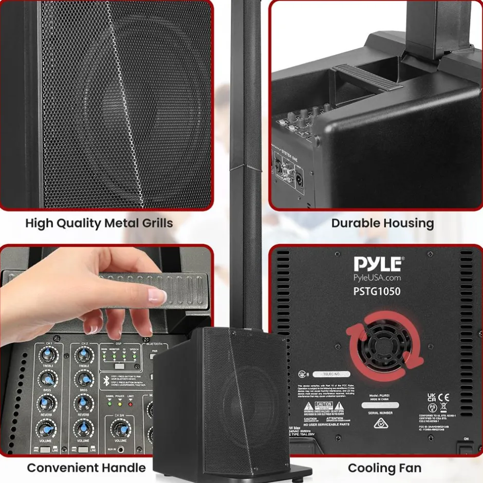 Line Array Speaker System, 1600W, 10" Subwoofer, Bluetooth Streaming<Pyle New