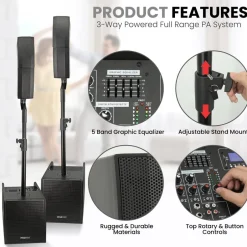 Line Array Speaker System - Powerful Sound, 1320W, Bluetooth Streaming<Pyle New