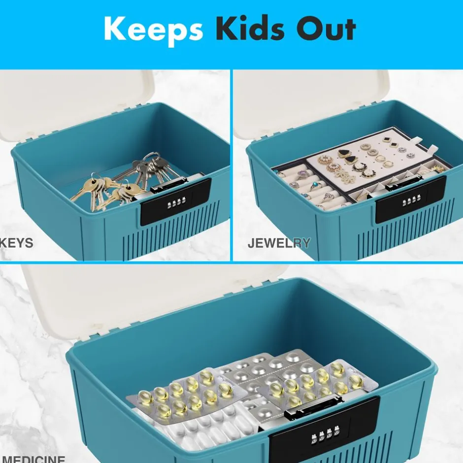 Lockable Storage Bin, Secure 4-Digit Lock, Durable ABS, Blue<SereneLife Hot