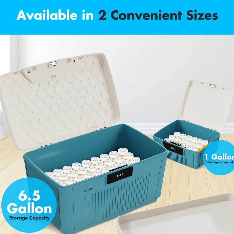 Lockable Storage Bin, Secure 4-Digit Lock, Durable ABS, Blue<SereneLife Hot