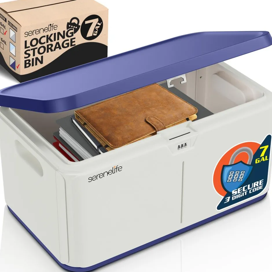 Lockable Storage Box 8 Gal Capacity ABS Material Navy Blue<SereneLife Best
