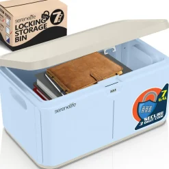 Lockable Storage Box 7 Gal Capacity ABS Material Light Blue<SereneLife New