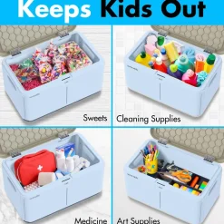 Lockable Storage Box 7 Gal Capacity ABS Material Light Blue<SereneLife New