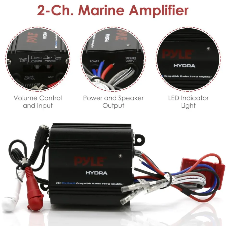 Marine Amplifier 200W Bluetooth Waterproof Compact Design<Pyle