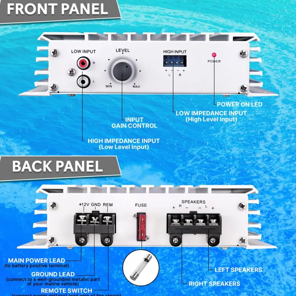 Marine Amplifier 240W Waterproof 4-Channel Aluminum Heatsink<Pyle
