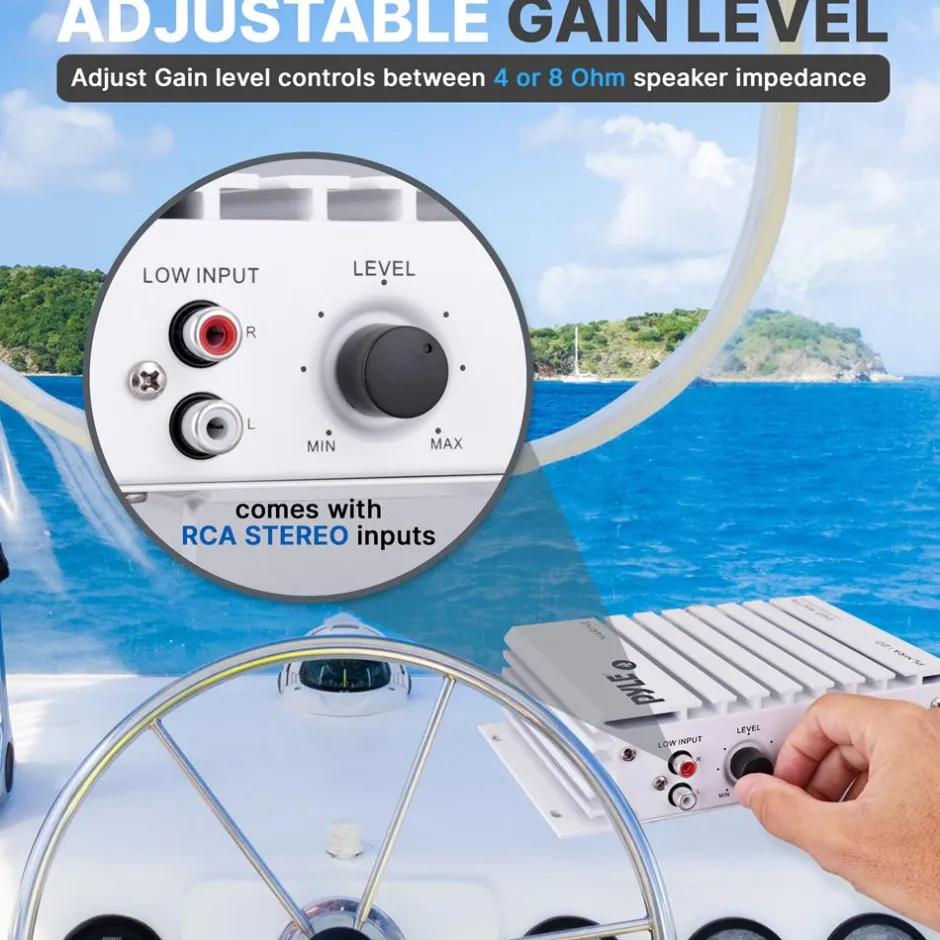Marine Amplifier 240W Waterproof 4-Channel Aluminum Heatsink<Pyle