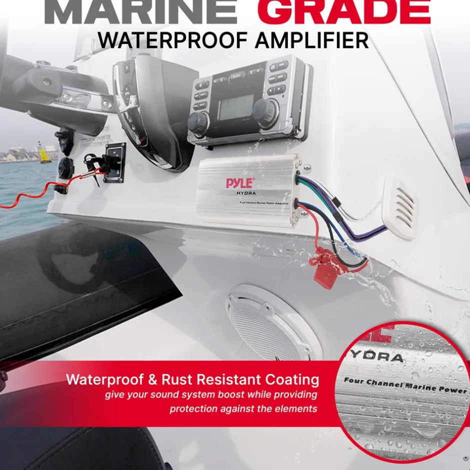 Marine Amplifier 400W Waterproof 4-Channel RCA Input Remote Control<Pyle Clearance