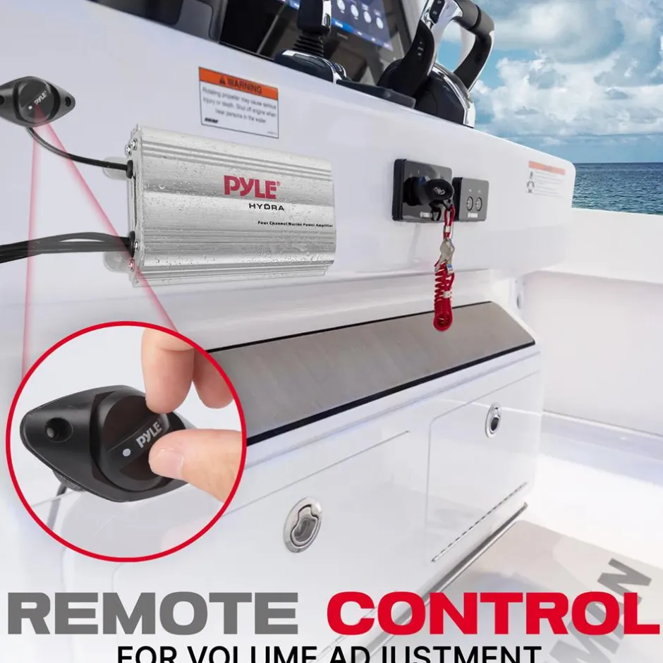 Marine Amplifier 400W Waterproof 4-Channel RCA Input Remote Control<Pyle Clearance