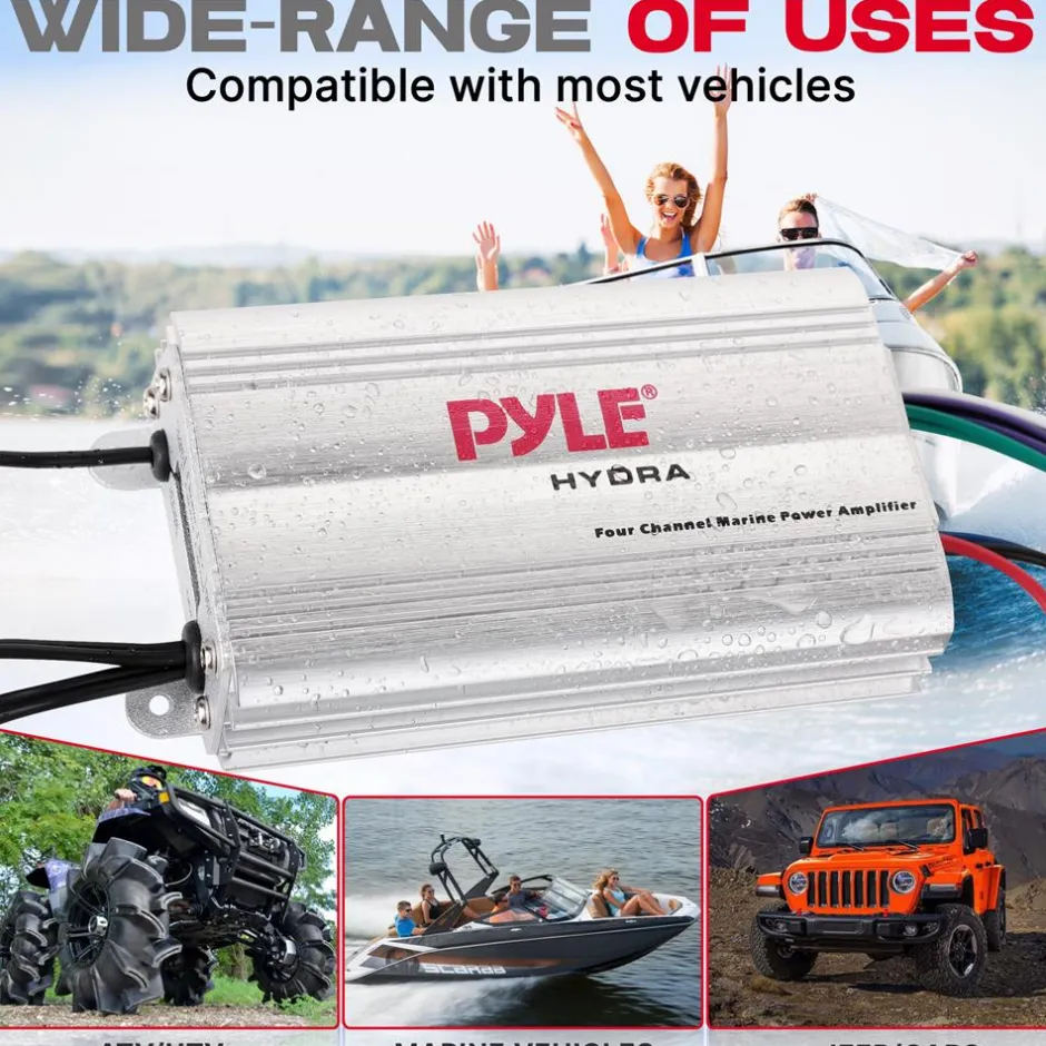Marine Amplifier 400W Waterproof 4-Channel RCA Input Remote Control<Pyle Clearance