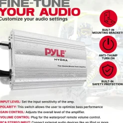 Marine Amplifier 400W Waterproof 4-Channel RCA Input Remote Control<Pyle Clearance