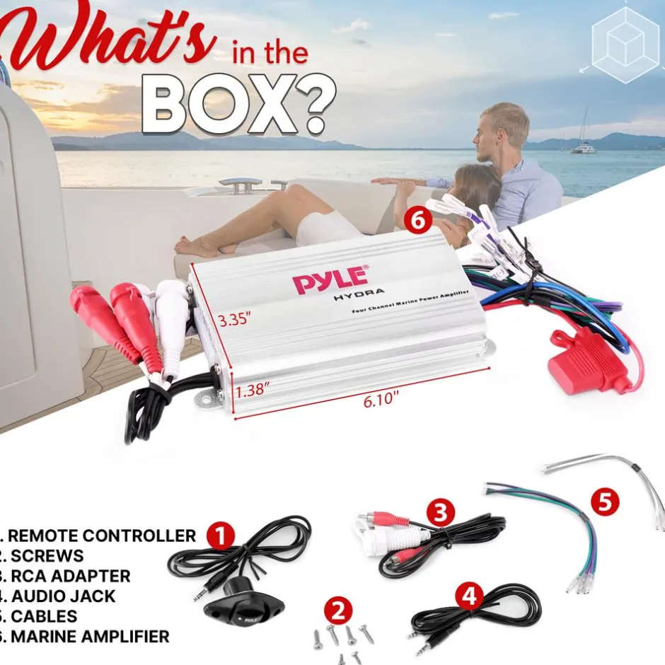 Marine Amplifier 400W Waterproof 4-Channel RCA Input Remote Control<Pyle Clearance