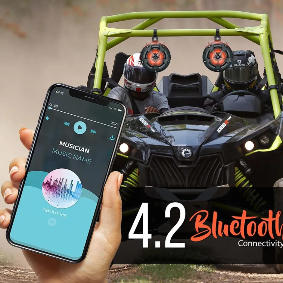 Marine Bluetooth Speakers 800W Waterproof RGB Lights for ATV/UTV<Pyle Best