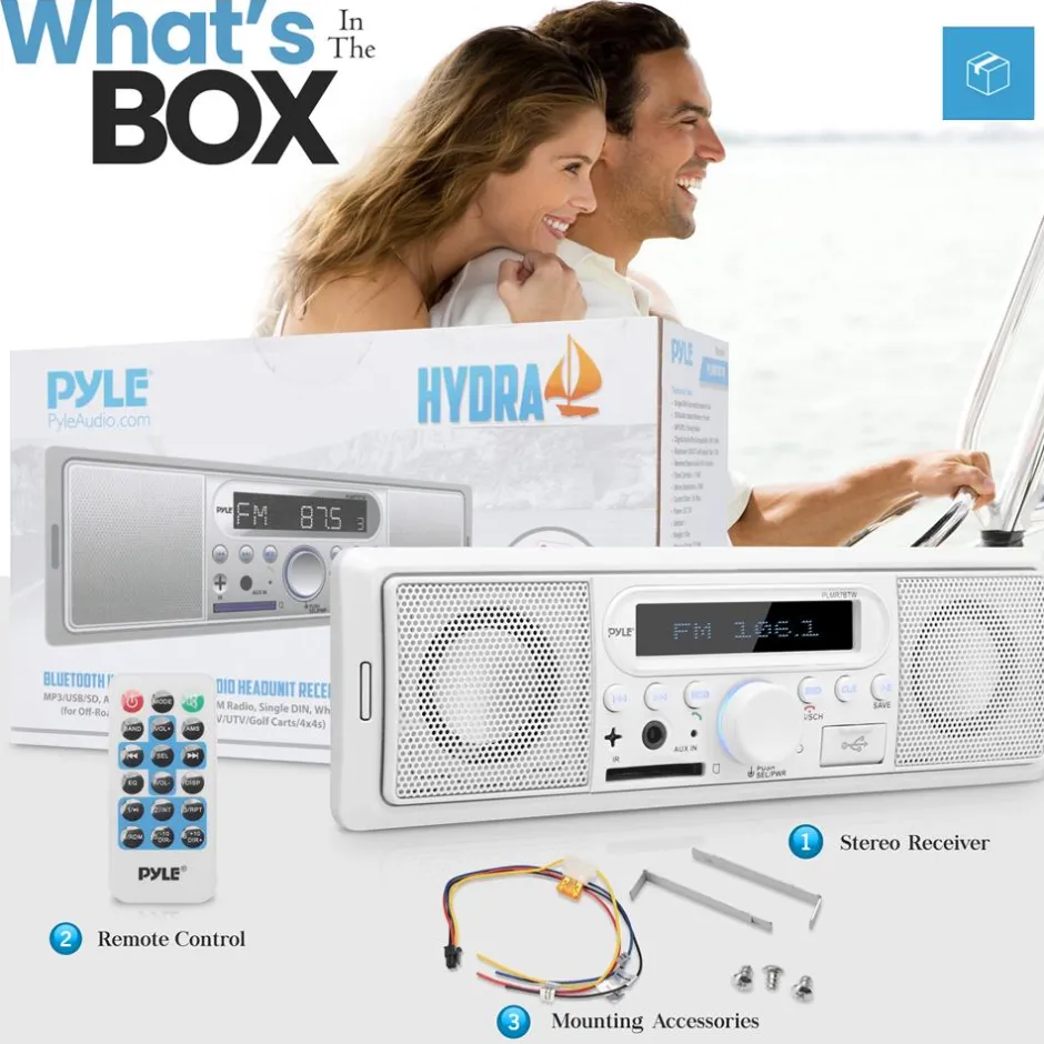 Marine Bluetooth Stereo Radio - Wireless Streaming, Built-in Mic, White<Pyle Outlet