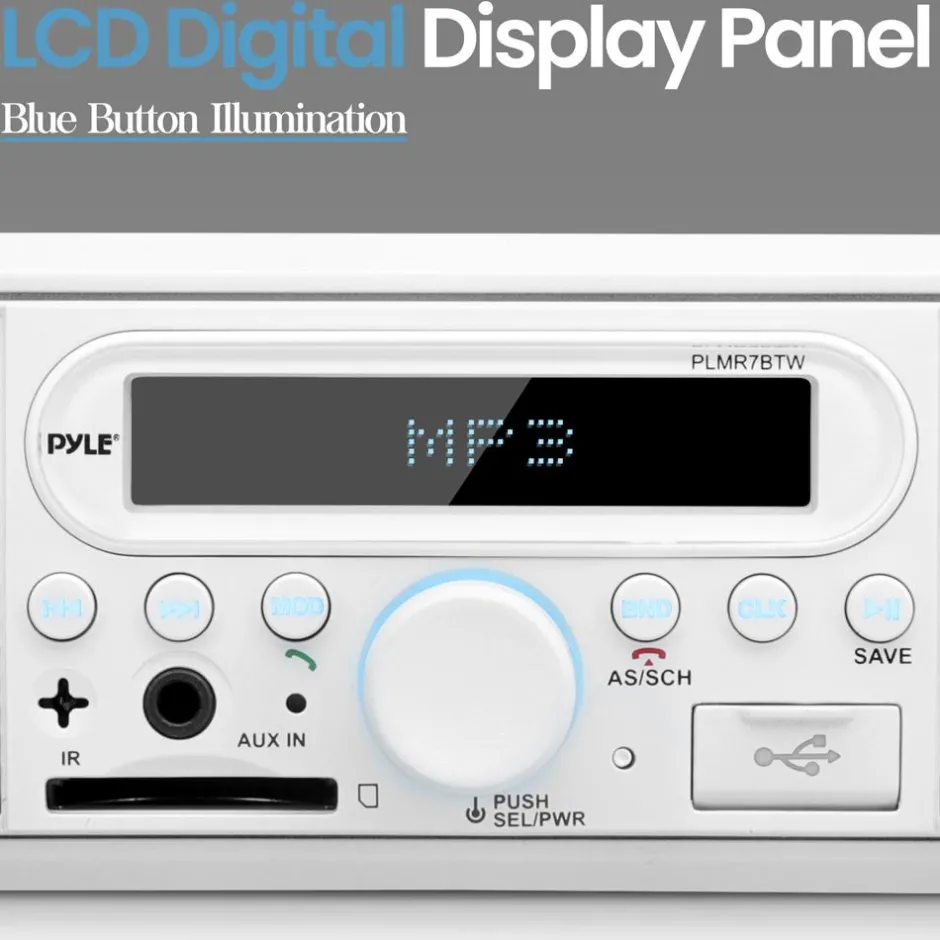 Marine Bluetooth Stereo Radio - Wireless Streaming, Built-in Mic, White<Pyle Outlet
