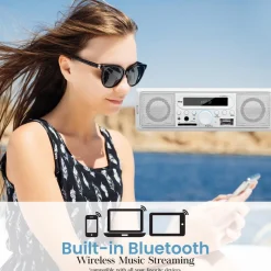 Marine Bluetooth Stereo Radio - Wireless Streaming, Built-in Mic, White<Pyle Outlet