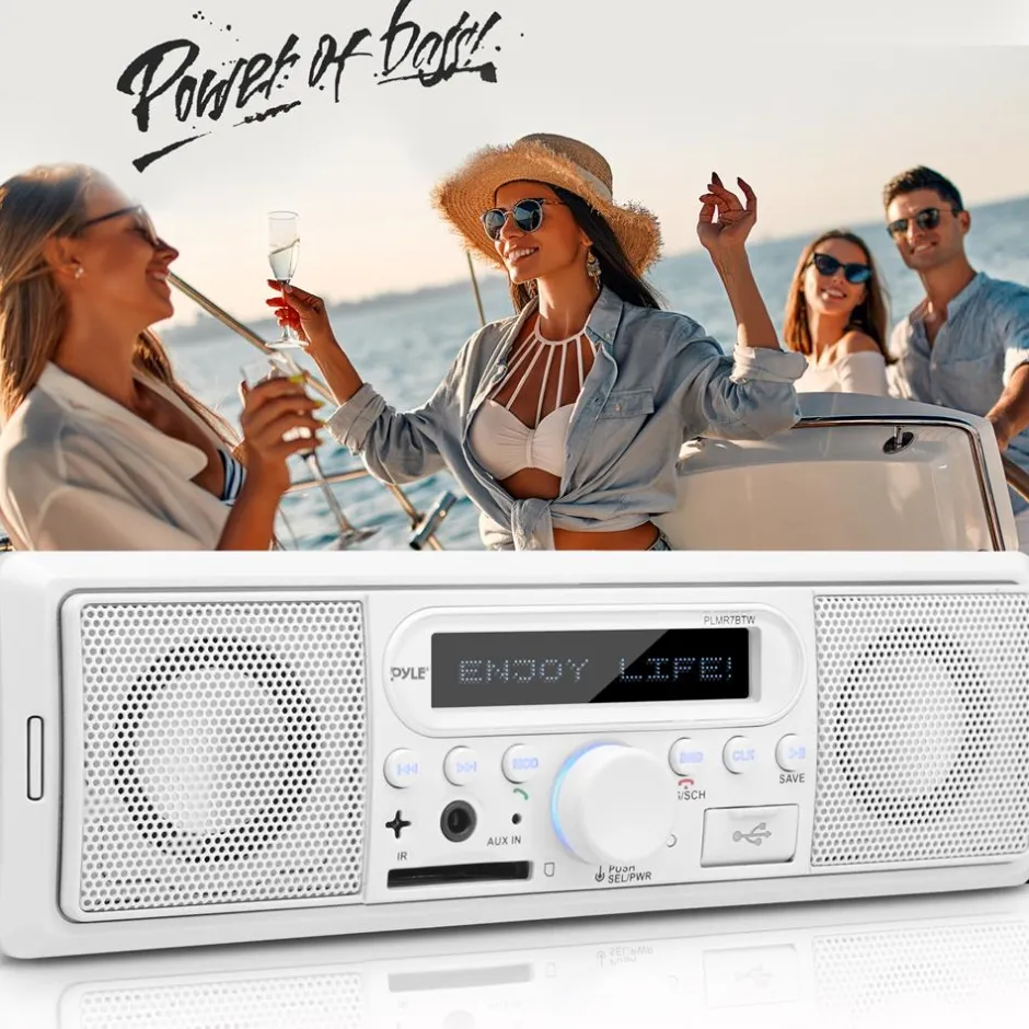 Marine Bluetooth Stereo Radio - Wireless Streaming, Built-in Mic, White<Pyle Outlet