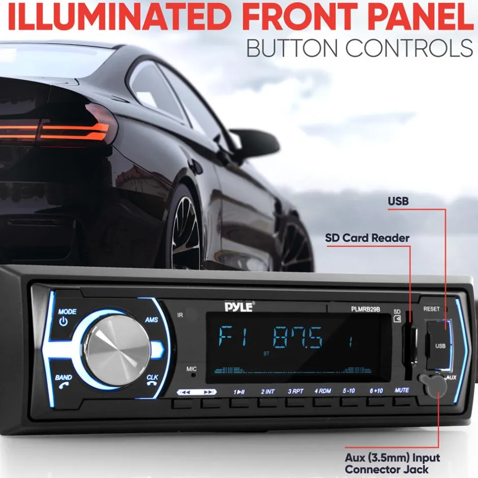Marine Bluetooth Stereo Receiver - Hands-Free Calls, USB/SD, Single DIN<Pyle
