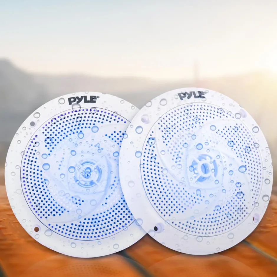 Marine Speakers 6.5" Waterproof 240W LED Lights White<Pyle Clearance