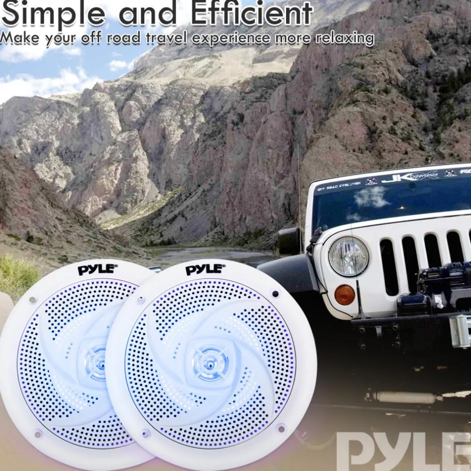 Marine Speakers 6.5" Waterproof 240W LED Lights White<Pyle Clearance