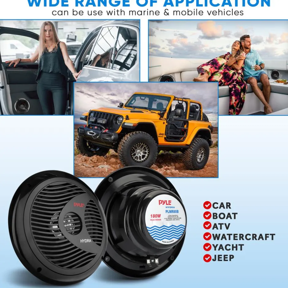 Marine Speakers 180W Waterproof Dual Cone Polyprone White<Pyle Online