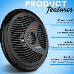 Marine Speakers 180W Waterproof Dual Cone Polyprone White<Pyle Online