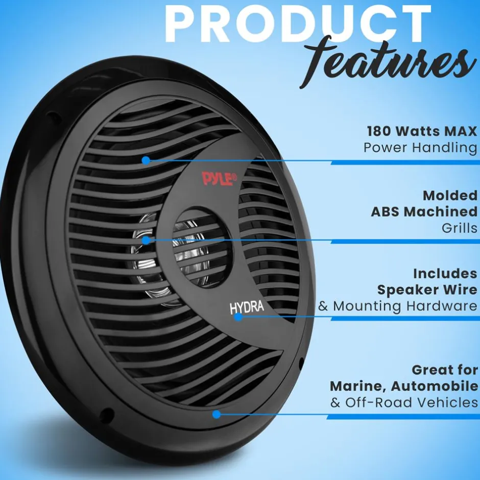 Marine Speakers 180W Waterproof Dual Cone Polyprone White<Pyle Online