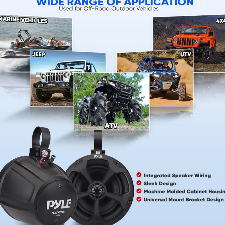Marine Speakers 1000W Waterproof 5.25" 2-Ch Amp IP-X45<Pyle Best