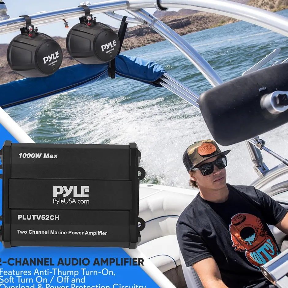 Marine Speakers 1000W Waterproof 5.25" 2-Ch Amp IP-X45<Pyle Best