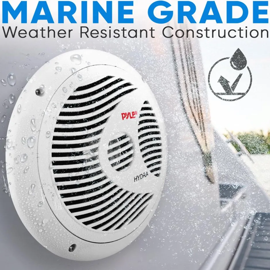 Marine Speakers 180W Waterproof 8" Dual Cone White<Pyle Outlet