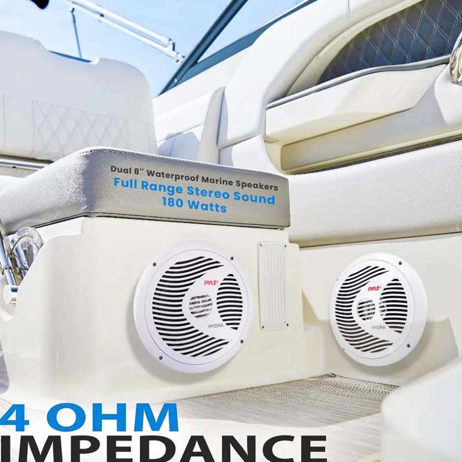 Marine Speakers 180W Waterproof 8" Dual Cone White<Pyle Outlet