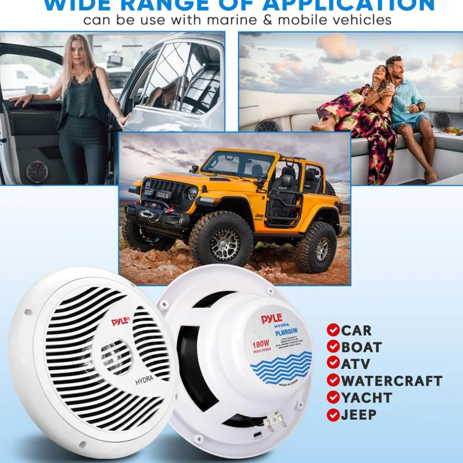 Marine Speakers 180W Waterproof 8" Dual Cone White<Pyle Outlet