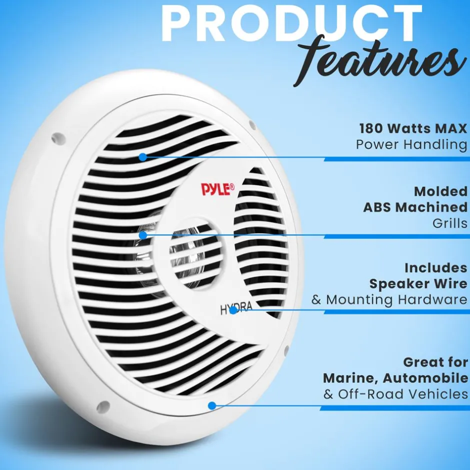 Marine Speakers 180W Waterproof 8" Dual Cone White<Pyle Outlet
