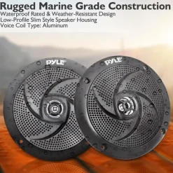 Marine Speakers 180W Waterproof LED Lights Slim Design Blue<Pyle Clearance