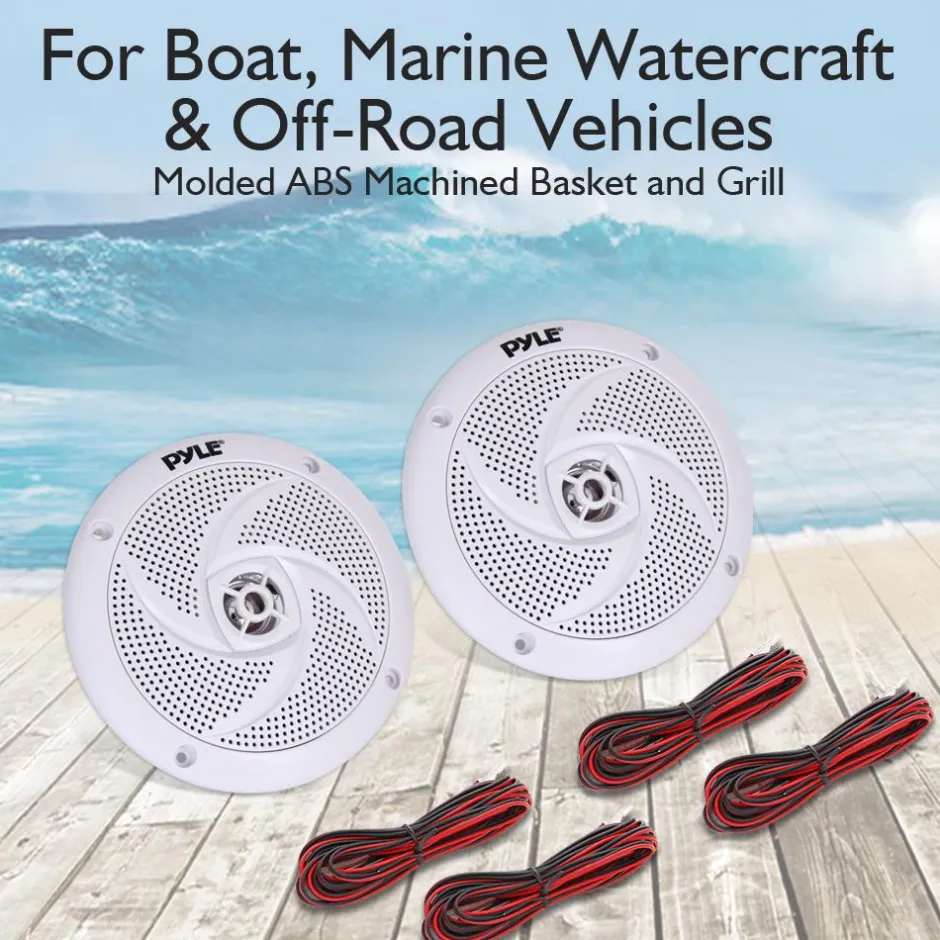 Marine Speakers 100W Waterproof Slim Design 4" White<Pyle Sale