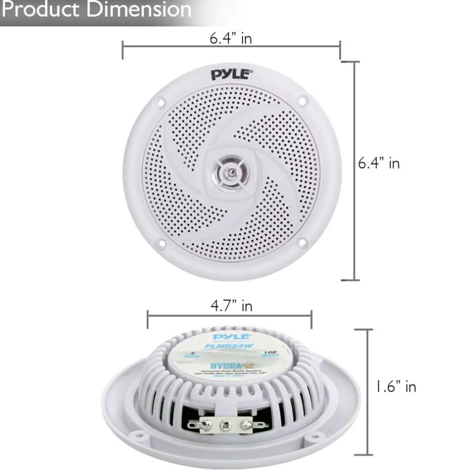 Marine Speakers 100W Waterproof Slim Design 4" White<Pyle Sale