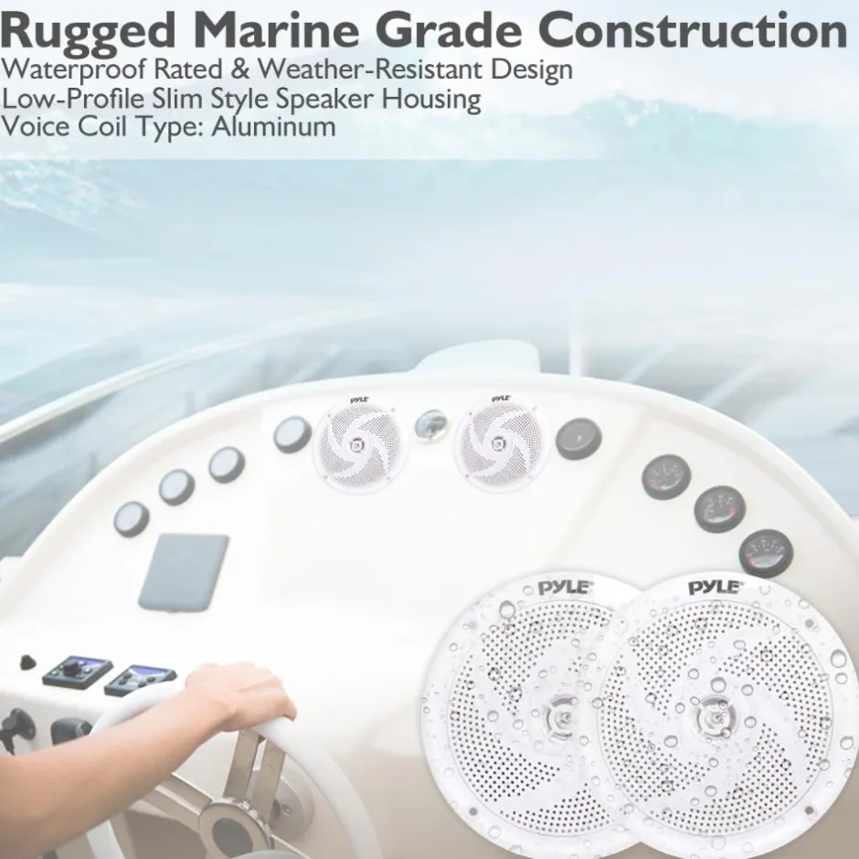 Marine Speakers 100W Waterproof Slim Design 4" White<Pyle Sale