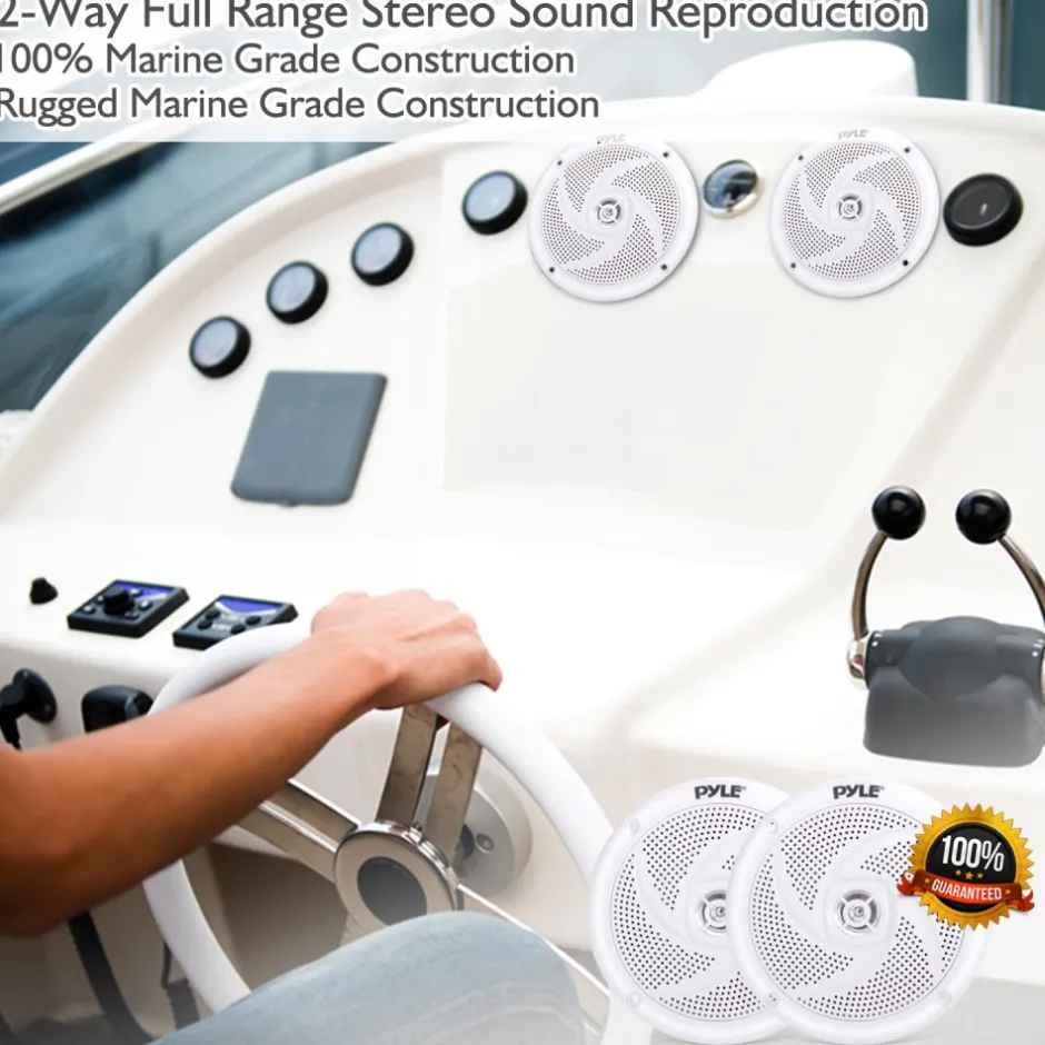 Marine Speakers 100W Waterproof Slim Design 4" White<Pyle Sale